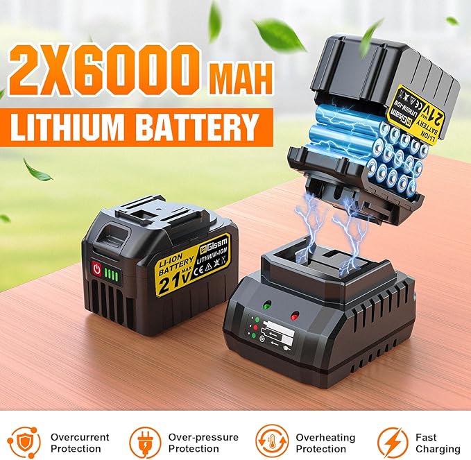 Electric Leaf Blower Cordless -850CFM, 250+MPH, 3000W Brushless Leaf Blower with 2¡¿6.0Ah Batteries, 180¡Æ Rotatable 2-in-1 Handheld Blower, 3-Speed for Lawn Care/Yard/Car/Patio