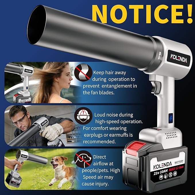 Handheld Cordless Lightweight Powerful Car Dryer Air Blower with 1800G & 335MPH Powerful, Air Duster Electric Leaf Blower Cleaning Dryer Turbo for Patio Cleaning, Lawn Care and Car Drying