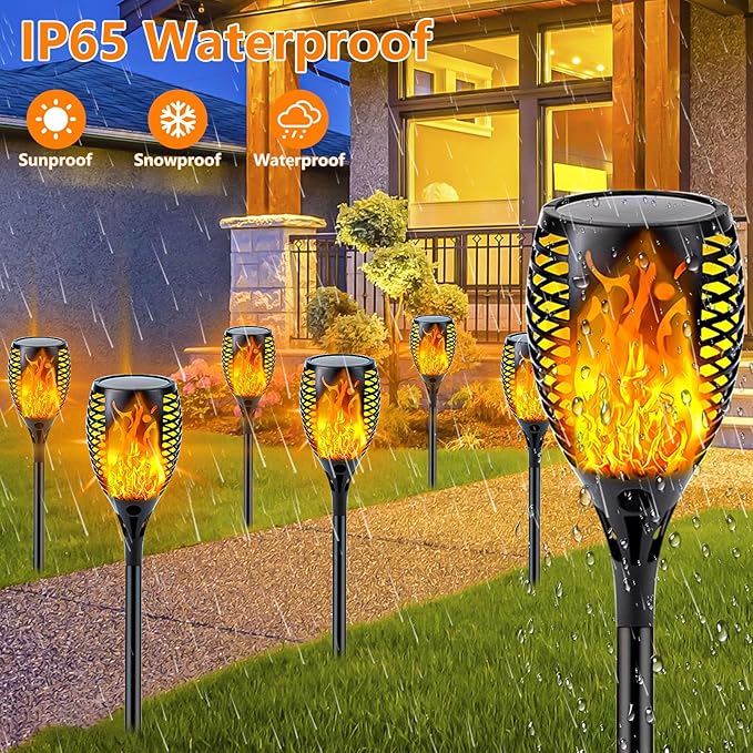 Upgraded Solar Lights Outdoor, 6 Pack Flickering Flame Solar Torch Lights with Super Larger Size for Christmas Decor, Solar Christmas Lights Waterproof Solar Powered Outdoor Lights for Garden Pathway