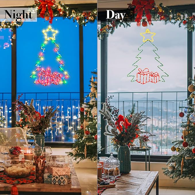 2Ft Large Christmas Tree LED Light With Timer - Window Silhouette Decoration for Indoor Outdoor, Wall Hanging