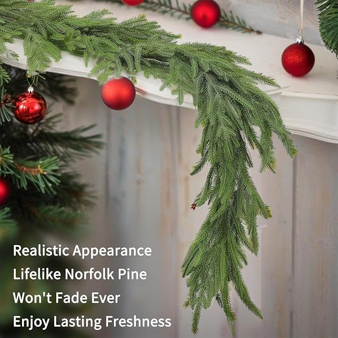 Artificial Christmas Garlands Norfolk Pine Garland 9FT Garlands for Decoration Table, Wall,Mantle, Indoor, Outdoor