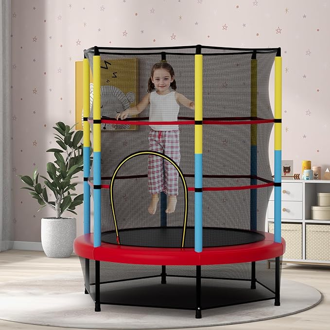 Goplus 55¡± Trampoline for Kids, ASTM Approved Toddler Trampoline w/Enclosure Safety Net, Bouncy Jumping Mat, Seamless Design, Indoor Outdoor Mini Recreational Rebounder for Boys Girls
