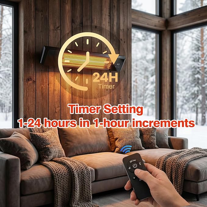 Infrared Electric Patio Heater,Outdoor Electric Patio Heater, Hanging Mounted and Ceiling Mounted Heater for Patio, Garage, Backyard, 1500W, Black