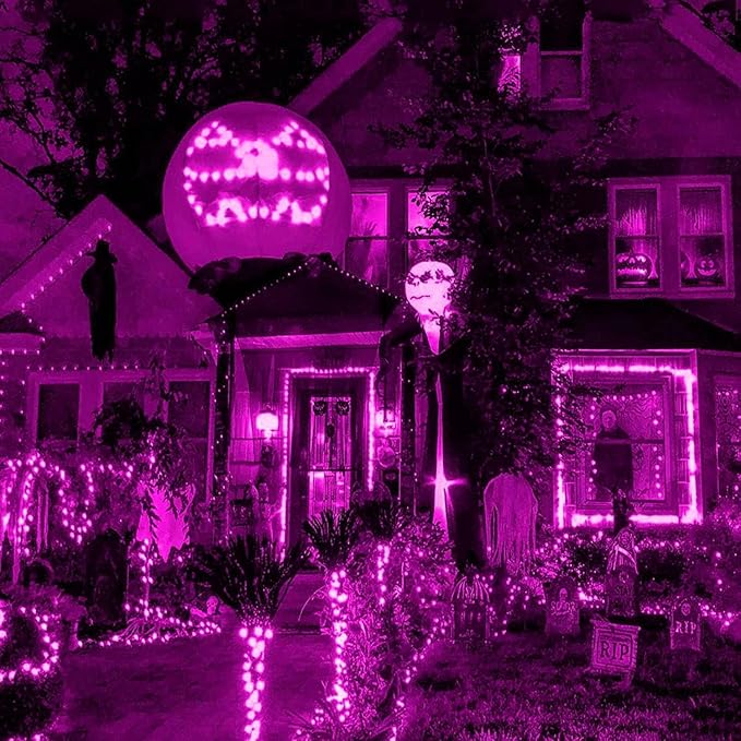 HISHINY Halloween Lights Outdoor,144LED 6ftx6ft Purple Net Lights with Connectable, Waterproof,UL Certified and Durable Black Wire Design for Bushes,Trees, Outdoor Indoor Party Decorations