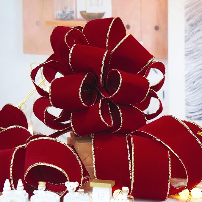 CT CRAFT LLC Red Wine Velvet Christmas Tree Topper Bow 11" with 4 Ribbon Streamers x 3 Yards Long Each for Holidy Elegant Fancy Home Décor Indoor
