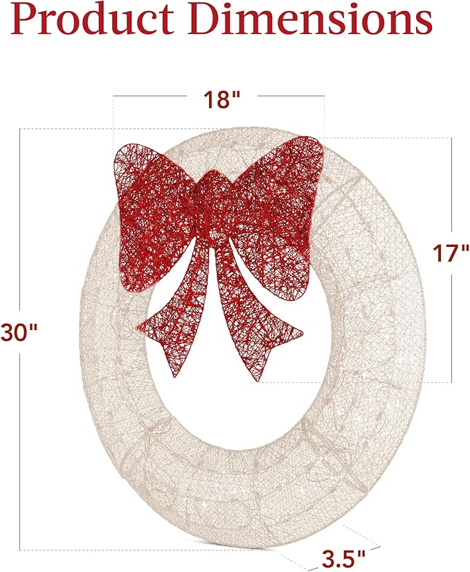 Best Choice Products 30in Pre-Lit Outdoor Christmas Wreath Decoration, LED Metal Holiday Decor for Home w/ 100 Lights, Bow - White/Red