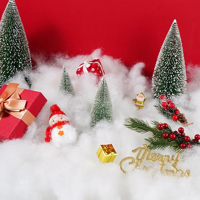 4Pack Christmas Fake Snow Decoration 400g/14.1oz Artificial Fluffy Snow Fiber Fake Winter Snow Stuffing Snow Covering for Christmas Decoration Village Displays