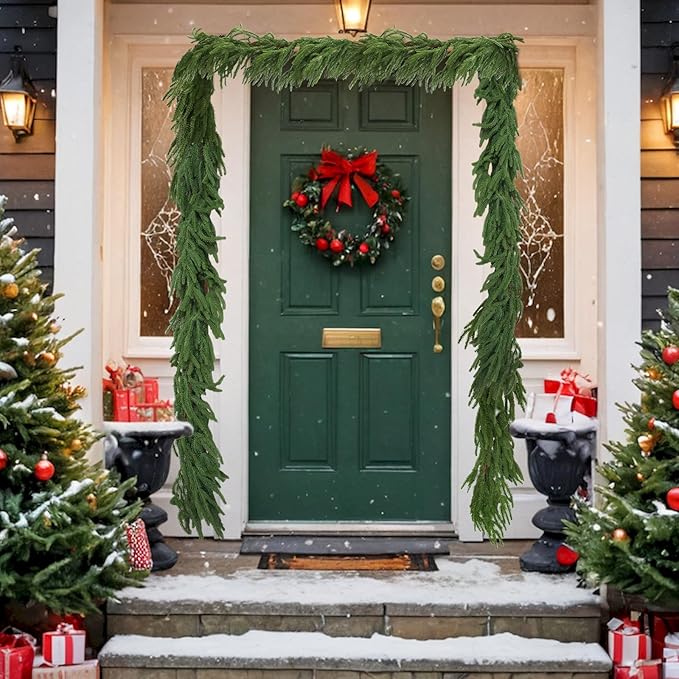1 Pcs 6 Ft Artificial Norfolk Pine Garlands, Real Touch Christmas Pine Garland, Green Artificial Greenery Garland for Table, Mantle, Wall, Indoor, Outdoor Christmas Decorations