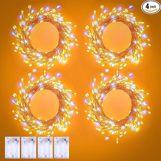 4 Pack 120 LED Fairy-Lights-Battery-Operated, 10ft Twinkle Lights Cluster Light with Timer, Waterproof Silver Wire Starry Firefly Light for DIY Wreath Weeding Indoor Outdoor Christmas Decorations