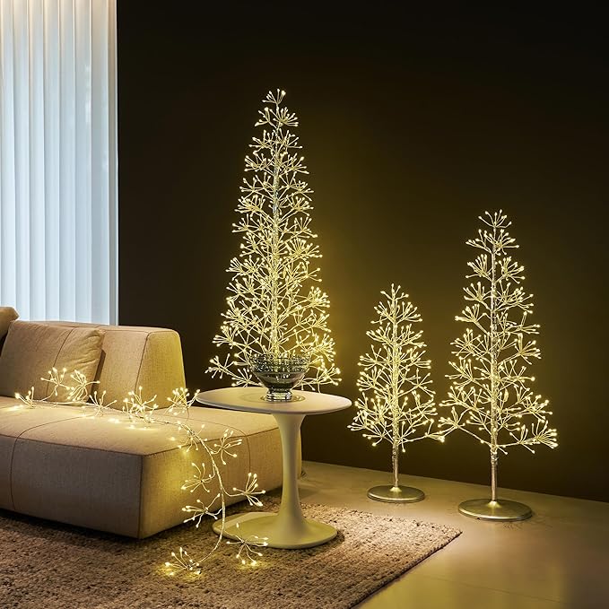LITBLOOM Lighted Starburst Tree 1280 Heavy Duty LED Lights, Silver Twig Tree with Lights 6FT for Home Fireplace Room Porch Christmas Decoration Inside Outside