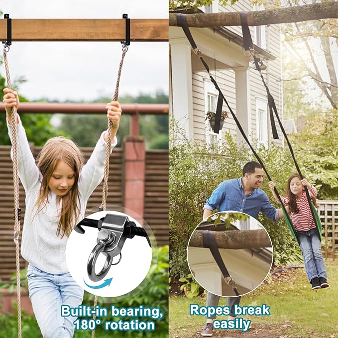 Heavy Duty Swing Hangers with 180¡Æ Snap Hooks Metal Swingset Accessories Swing Set Brackets Hardware Swingset Attachments Wooden Sets Playground Porch Outdoor Indoor (Black of 2Pcs)