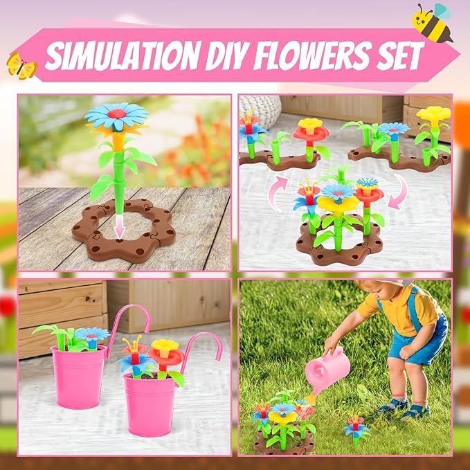 deAO Kids Gardening Set Arts and Crafts for Kids Paint Garden Tools DIY Flower Building Toys with Shovel, Trowel, Rake, Water Can,Gloves,Tote Bag,Apron,Painting Accessories,Outdoor Gift for Boys Girls