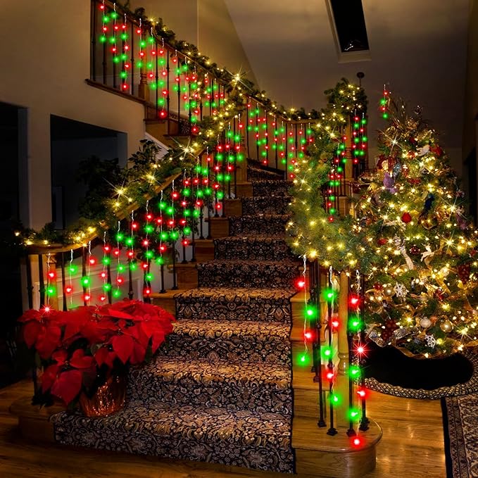 52FT Christmas Lights Outdoor, 512 LED Outdoor String Lights Waterproof Plug in with 8 Modes & Timer, Christmas String Lights for Tree Party, Garden, Holiday Decorations（Red+Green）