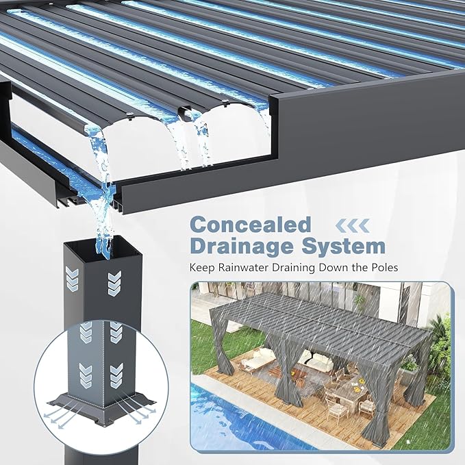 Polar Aurora 10x20 FT Louvered Pergola, Outdoor Pergola with Adjustable Louvered Roof,Outdoor Patio Shade Cover, Waterproof & Rustproof Aluminum Gazebo for Backyard, Deck and Garden