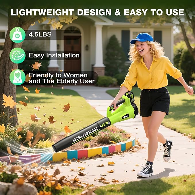 Tietoc Leaf Blower Cordless with 2¡¿5.0Ah Battery and Fast Charger,1200W Handheld Blower for Lawn Care,6 Speed Powerful Electric Leaf Blower for Snow Removal,Patio,Dust,Car Blowing Water