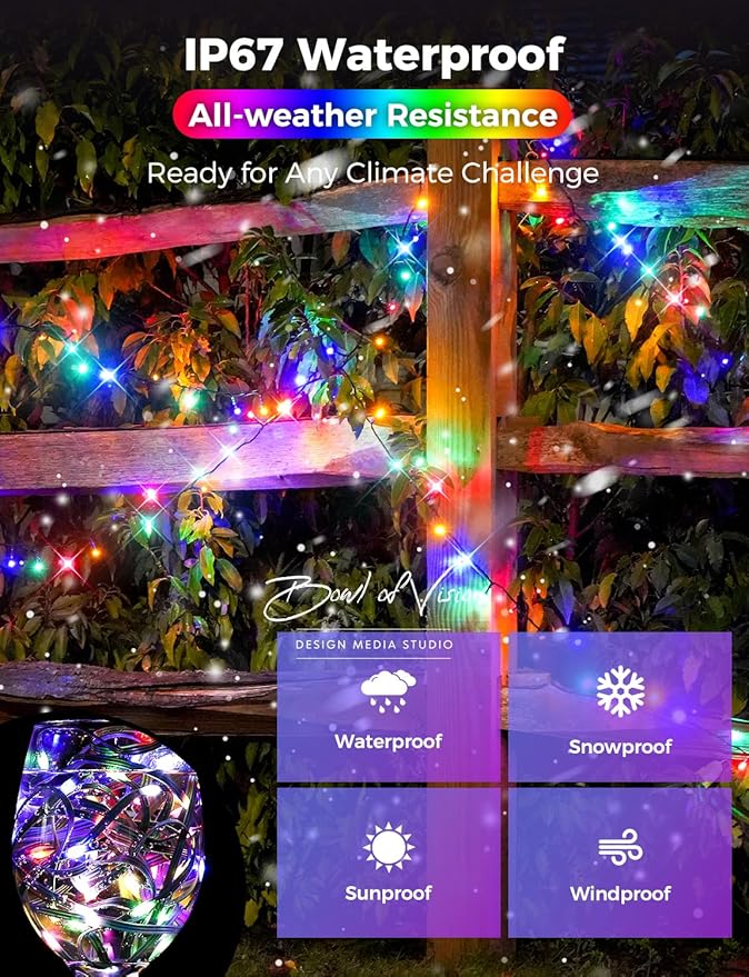 Brightever 900 LED 295FT Outdoor Christmas Lights, Waterproof Plug-in Outdoor String Lights with Remote - 8 Modes & 3 Timers, Cascading Twinkle Light for Christmas Tree Decorations Multicolored
