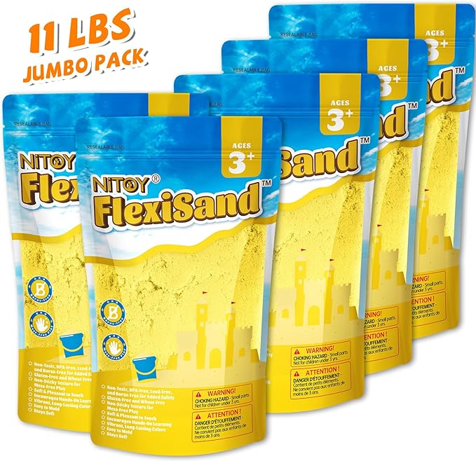 NiToy FlexiSand Value Pack 11lbs of Moldable Self-Sticking Sand, Never Dries Out-Fun for 3 Years and Up Kids Bulk Refill for Sensory Sand Box Toys, Ideal for Shaping, and Molding(5kg, Yellow)