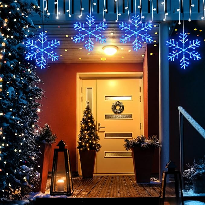Christmas Decorations, 2 Pack Christmas Window Lights Snowflake Decorations, Snowflake Lights with 8 Lighting Modes for Holiday Indoor and Outdoor Wall Door Glass Decoration(Blue)
