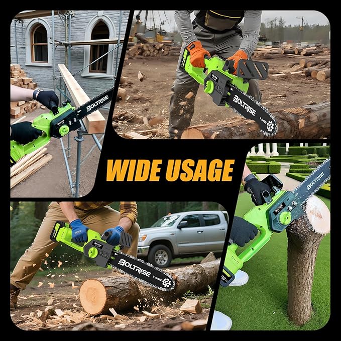 12 Inch Cordless Brushless Electric Chainsaw, 21V 4.0Ah Batteries & Auto Oiler Security Lock, 42 FT/S Powered Compact HandHeld Chain Saw, for Tree Trimming, Wood Cutting Garden, Pruning