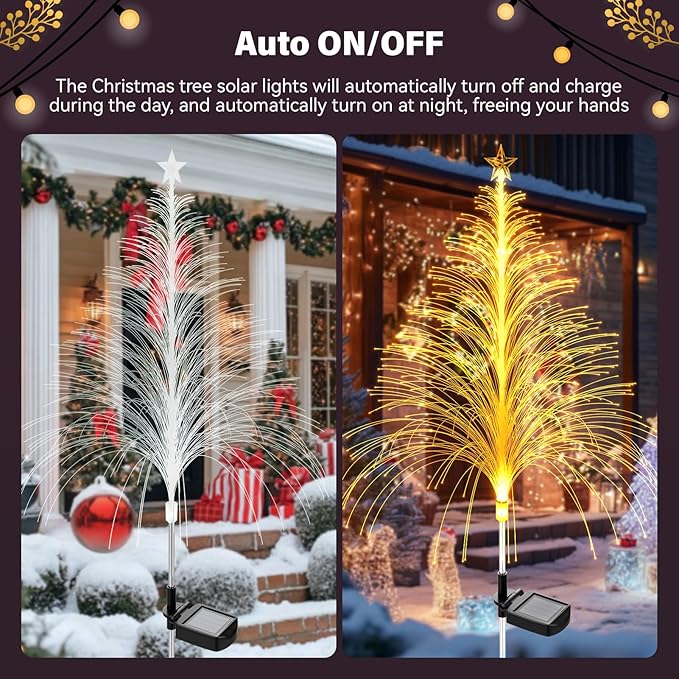 2 Packs Christmas Tree Solar Garden Light with Multi-Colored Change, Auto ON/Off Outdoor Yard Light, Solar Lighting for Garden, Porch, Christmas and Festival Decoration (S_Size)