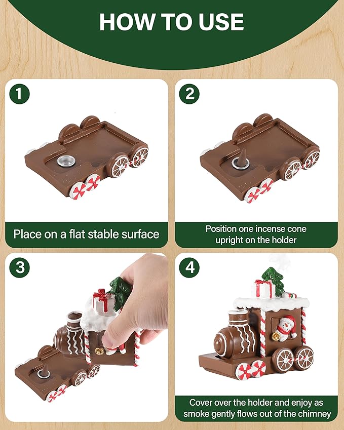 Christmas Train Resin Figurine with Smoke Chimney – Gingerbread-Style Holiday Train with Snowman, Candy Wheels, and Gift Decor – 4.2” Festive Tabletop Decoration (Train)