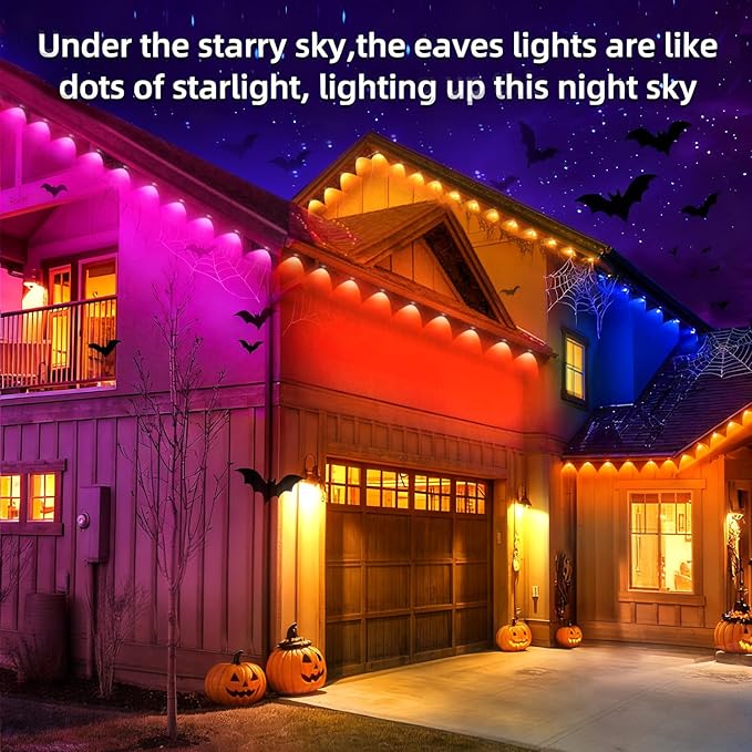 Permanent Outdoor Lights 500FT Smart Outside RGB LED Christmas Light, App Control Remote IP67 Waterproof Eternity Eaves Lighting for Halloween，House，Patio Decor ，Garden Decor, Decorations（2*250ft)