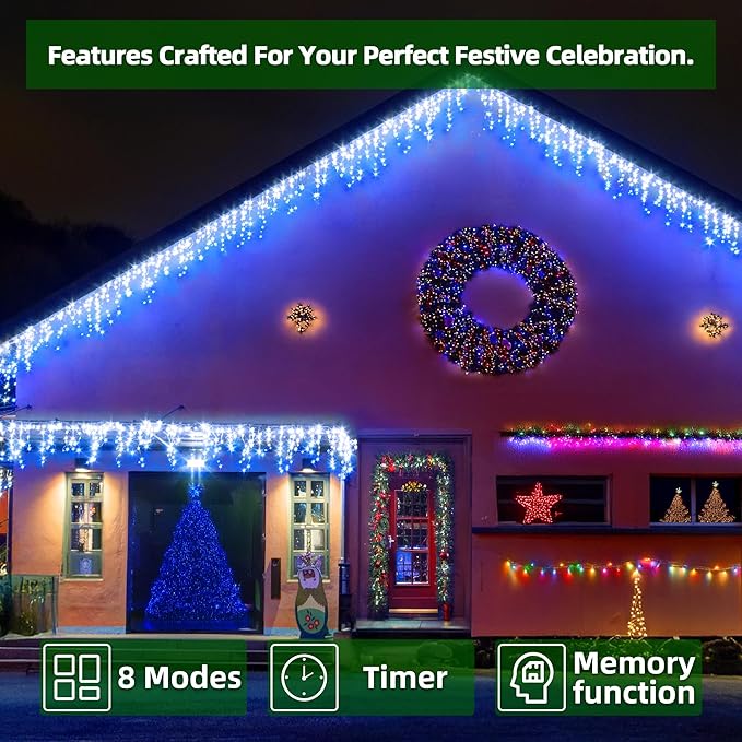 1620 LED Christmas Lights with 360 Drops,164ft 8 Modes Fairy Lights with Timer Waterproof, Plug-in Hanging Icicle String Lights for Outdoor Holiday Wedding Party Christmas Decor Blue & CoolWhite