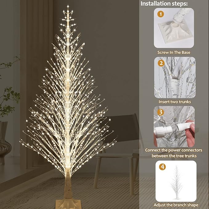 7FT Lighted Birch Tree 1000 LED Warm White Lights with Twinkle Lights，Twinkling or Steady Function for Selected, LED Artificial Tree Light for Indoor Outdoor Christmas Decorations