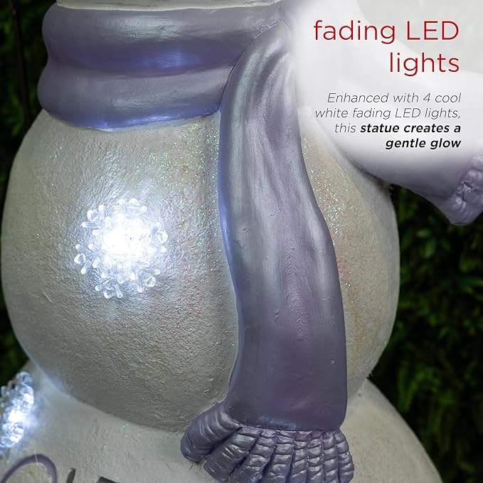 Alpine Corporation SKY558L, Lavender White Let It Snow Snowman Statue with Fading LED Lights, Large Over 3 Feet Tall - Indoor/Outdoor Winter Décor, Christmas Decoration