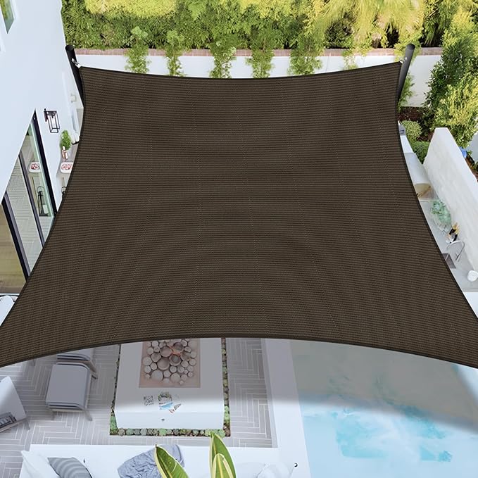 Sun Shade Sail 12'x12' Rectangle Shade Cloth for Garden, Permeable Shade Canopy Outdoor Patio Covers for Pergola Backyard Deck Outside Activity, Brown
