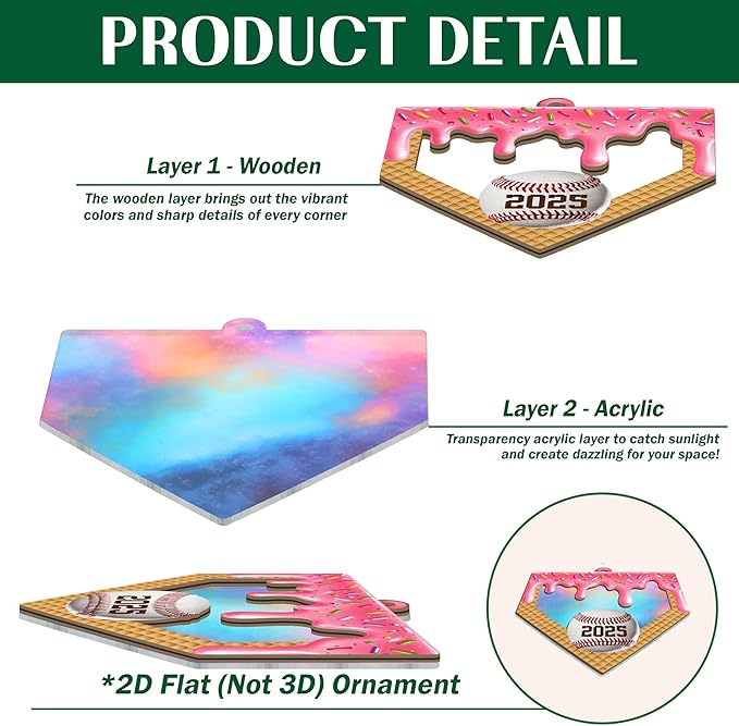 FLAGWIX Baseball Ornaments for Christmas Tree - 2D Flat (Not 3D) Suncatcher Christmas Ornaments 2025 - Baseball Gifts for Sporty Girls, Baseballs Player Gifts for Teen Girls Daughter Granddaughter