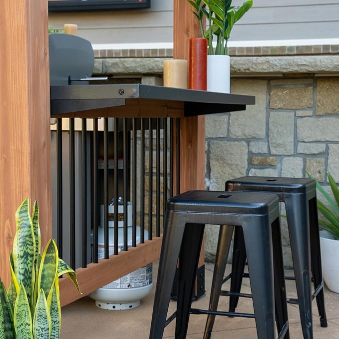Backyard Discovery Saxony XL 12' x 6' Cedar Wood BBQ Grill Gazebo Pavilion with Hardtop Galvanized Steel Roof, Bar Tops, Powerport, Snow Support, Wind Resistance, Cook Station for Outdoor Patio, Deck