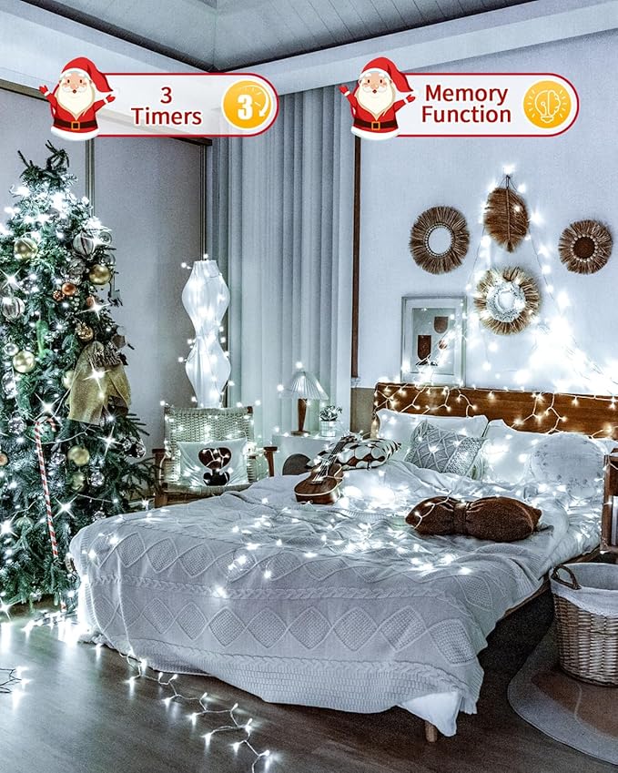Christmas Lights String Outdoor Indoor, 1200 LED 403FT Cold White Xmas Tree Decorations Lights, Plug in Twinkle Fairy Light with Remote Timer Dimmable for Room Yard Holiday Party Wedding Camping Decor