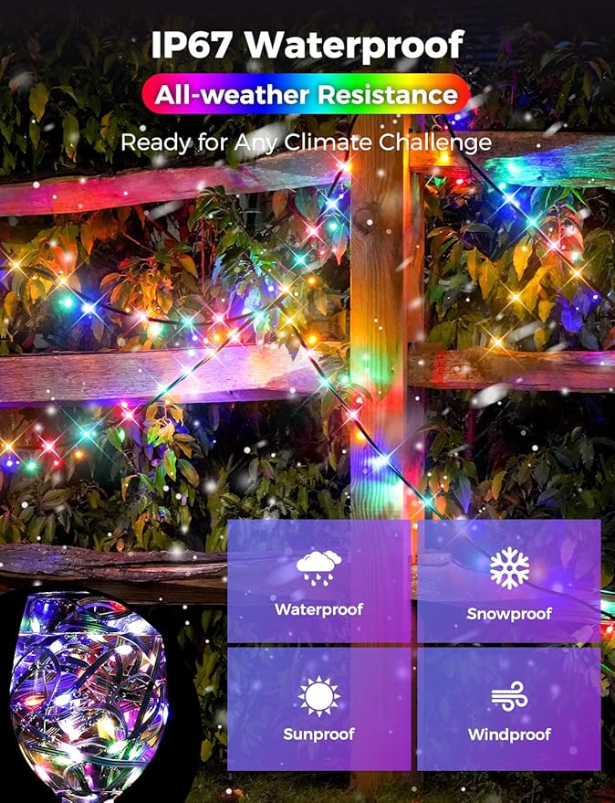 Brightever 360FT 1100 LED Christmas Lights with Remote, IP67 Waterproof Plug-in Christmas Tree Lights - 8 Modes & 3 Timers, Dimmable Outdoor String Light for House Yard Xmas Decorations (Multicolor)