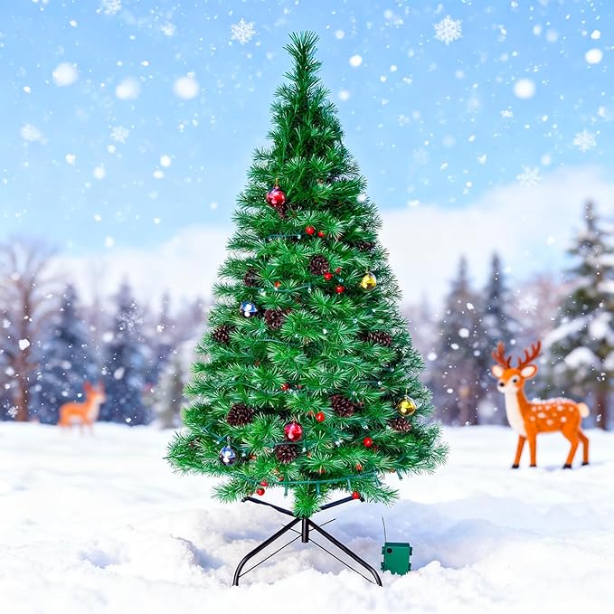 4FT Christmas Tree DOLUCKY Battery Operated Arbol de Navidad 8 Modes 70LED Artificial Christmas Trees with Lights Pinecone Haw for Outdoor Paths Gardens Christmas Decorations