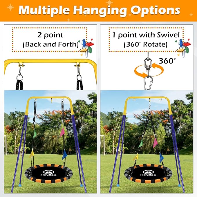 Saucer Swing, 48 Inch Larger Swing Sets for Backyard and Outdoor Playground, 900lbs Weight Capacity, with 360 Degree Swivel, Gifts for Kids and Family, Grey and Orange