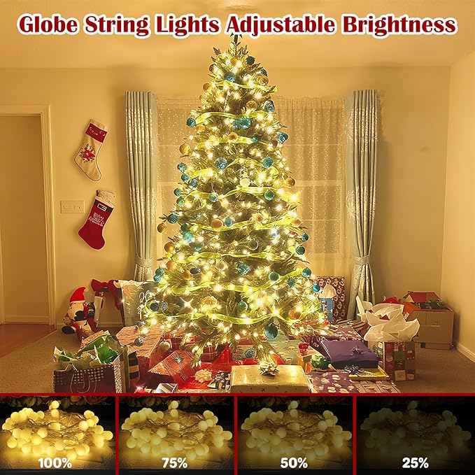 33FT 100LED Christmas Globe Lights Plug in 8 Modes with Remote,Indoor Outdoor Christmas Fairy Lights for Bedroom Party Wedding Garden Christmas Tree Decor(Warm White)