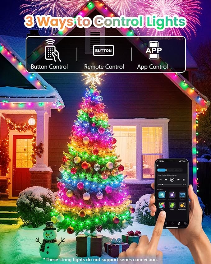Smart Color Changing Christmas String Lights, 206FT 600LED App Control RGB LED String Lights with Remote & Timer, Waterproof Twinkle Christmas Tree Lights Indoor Outdoor Holiday Xmas Tree Decorations