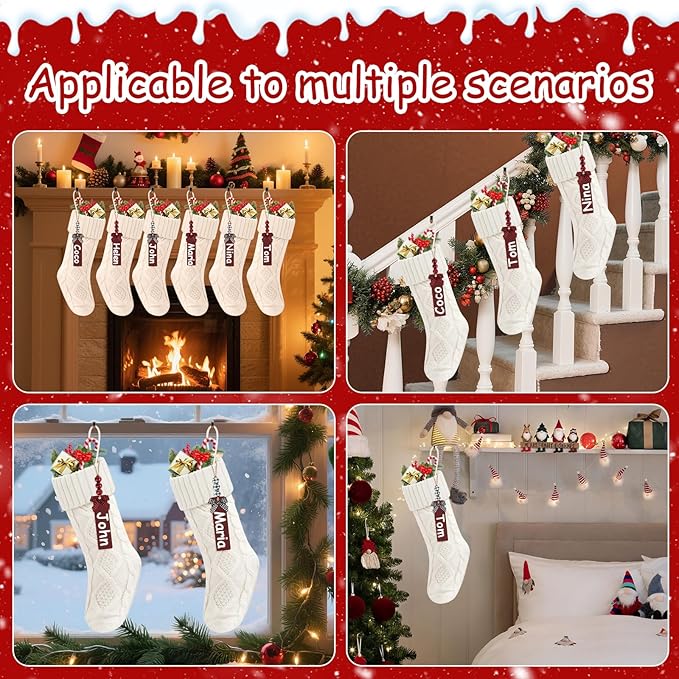 Christmas Stockings 18 Inches,Long Knitted Stocking with Name Tags, Christmas Decoration Hanging Stockings Fireplace Xmas Tree Ornaments for Home Family