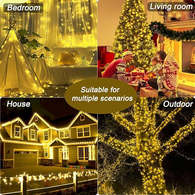 Warm White String Lights Indoor, 2 Pack 36ft 100LED Christmas String Lights with Remote and Timer, Twinkle Christmas Tree Decor Lights Dimmable Waterproof, Xmas Lights Indoor/Outdoor