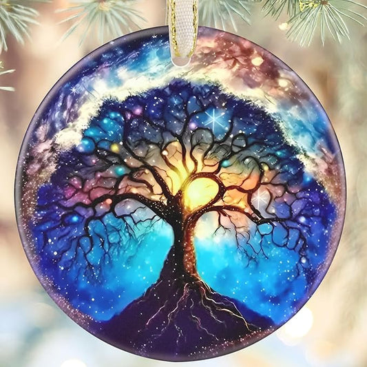 Christmas Ornaments, 3.5 Inch Ceramic Tree of Life Hanging Ornament, Christmas Tree Ornaments, Gifts for Dad, Xmas Gifts, Unique Gift Idea, Perfect for Holiday Party, Tree, Window, Wall Decor