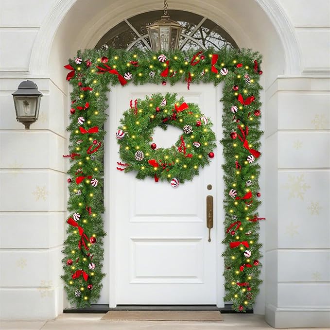 Christmas Garland with Lights, 6 Ft Real Touch Winter Pine Garland, Green Artificial Greenery Garland for Table, Table, Stairs, Door, Christmas Decor for Home Wedding Fireplace Party (One Pack)