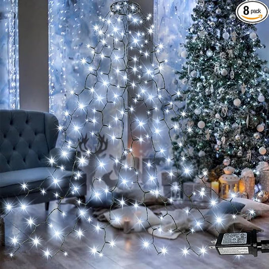 Easy Christmas Tree Lights Indoor Outdoor, 280 LED Christmas String Lights 6.6FT x 8 Lines with 8 Modes & Timer, Waterproof Twinkle Lights Plug in for 6FT Xmas Tree Christmas Decoration (Cool White)