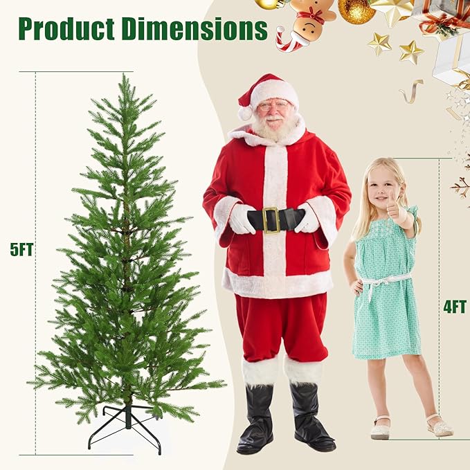 5FT Artificial Norfolk Christmas Tree, Slim Christmas Tree UV Resistant for Outdoor & Indoor Use Holiday Christmas Decor