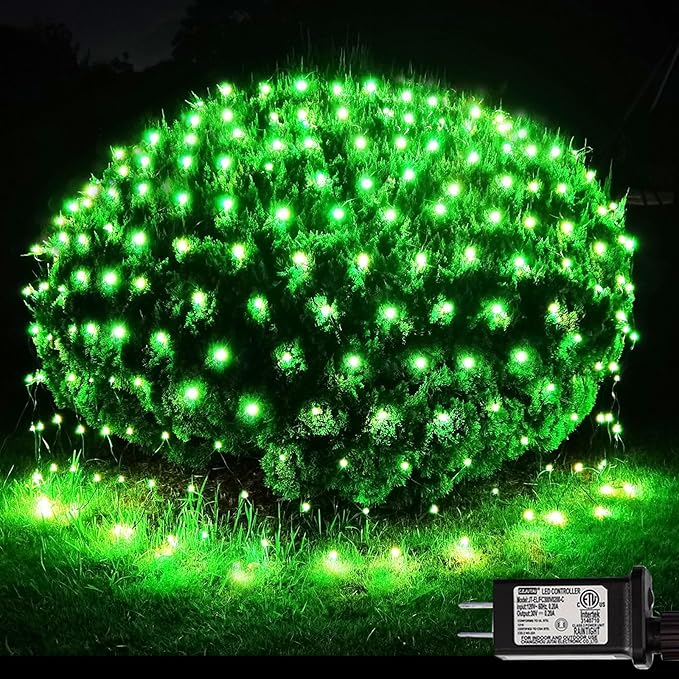 OYCBUZO 300LED Green Net Lights, 14.8ftx5ft 8 Modes Christmas Mesh Lights Connectable, Waterproof String Lights Plug in for Bushes Xmas Tree St Patrick's Day Holiday Party Patio Garden Outdoor Decor