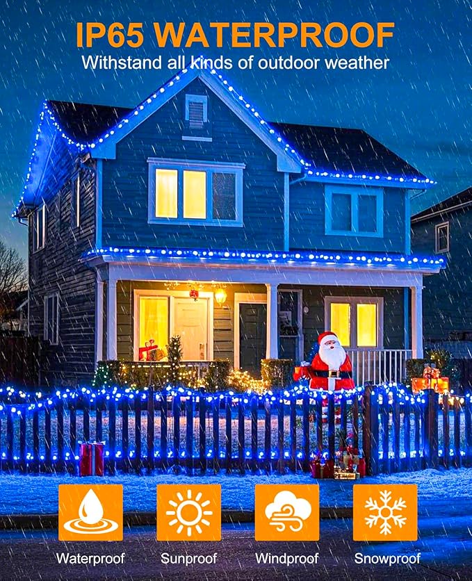 Blue Christmas Lights Outdoor, 80FT 240 LED Christmas Tree Lights Waterproof Plug in, 8 Modes Connectable Christmas Decorations Green Wire for Indoor Home Patio Garden Xmas Tree Party