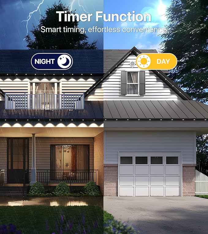 Permanent Outdoor Lights for House: 100FT RGB+IC LED Eave Light with Smart APP & Remote Control, 72 Scene Modes, IP65 Waterproof String Lights-Party, Christmas Decoration(Extension Cord Not Included)