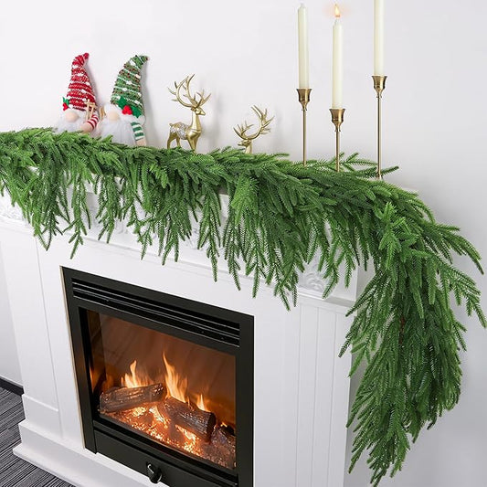 6 FT Christmas Norfolk Pine Garland Real Touch Artificial Faux Greenery Pine Christmas Garland Decorations for Home Mantle Table Stairs Door Fireplace Indoor Outdoor Xmas Holiday Decor