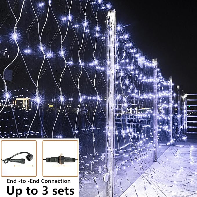 Joomer Christmas Net Lights - 12FT x 5FT 360 LED Plug-in Mesh Lights, Waterproof with 8 Modes, Timer, Connectable for Bushes, Trees, Garden, Outdoor Christmas Decor (Green Wire, White)