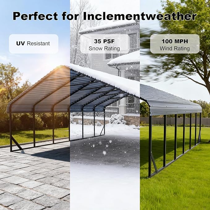 20'x30' Heavy Duty Metal Carport 20x30 FT Galvanized Steel Frame RV Carport Storage All Weather Shelter Easy Assembly for 4 Car Extra Large Canopy for Dual Vehicle Boat Protection Garage